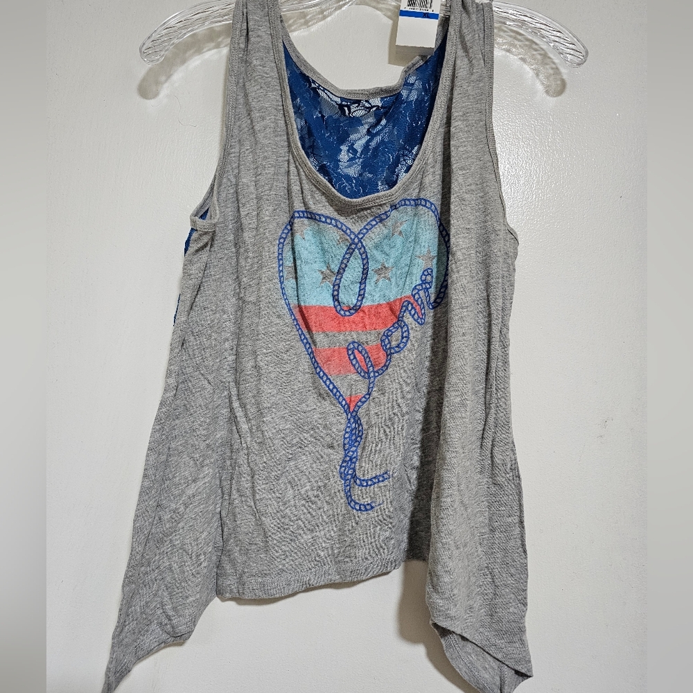 NWT RRR Romance Retro Rock Love Tank Top Sz XL, Gray & Blue Lace detail